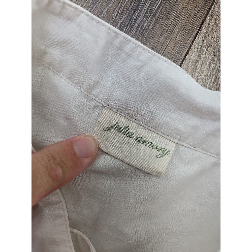 Julia Armory Women's Medium Ivory Shirt Dress Tunic Cotton Button Front Pockets - Picture 7 of 14